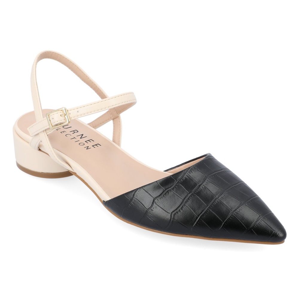 Black And Cream Croc Pattern Low Block Heels - image 1